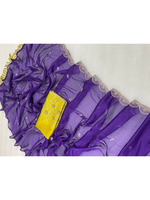 Premium Purple Georgette Saree With Rich Sequins Embroidery & Designer Tassel Pallu - Image 2