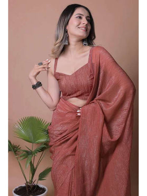Elegant Brown Solid Chiffon Saree with Lightweight Drape - Image 2