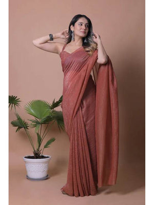 Elegant Brown Solid Chiffon Saree with Lightweight Drape - Image 1