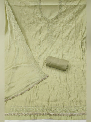 Premium Green Cotton Silk Dress Material Enhanced With Delicate Thread Embroidery & Handwork - Image 2