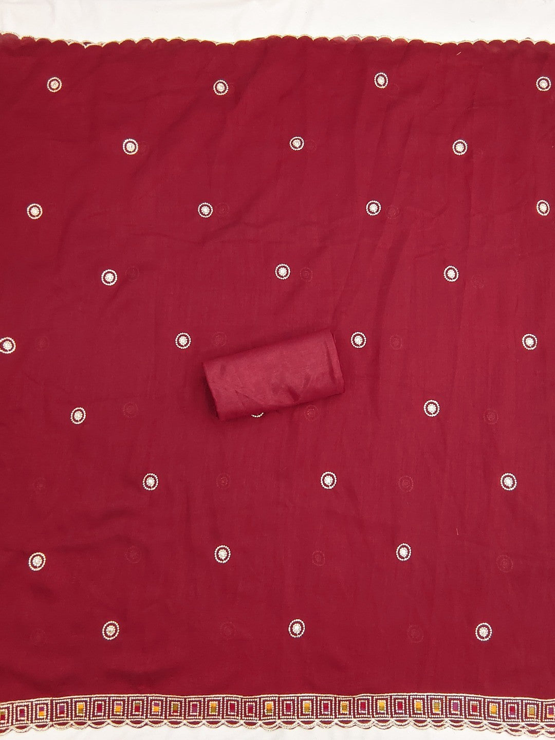 Maroon Thread Embroidered Vichitra Silk Dress Material - Image 5