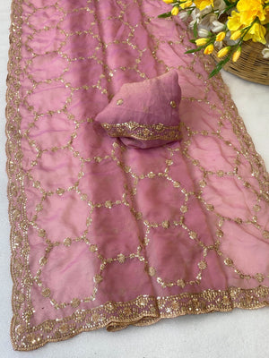 Elegant Pink Shimmer Saree Adorned With Intricate Sequins Embroidery Work - Image 2