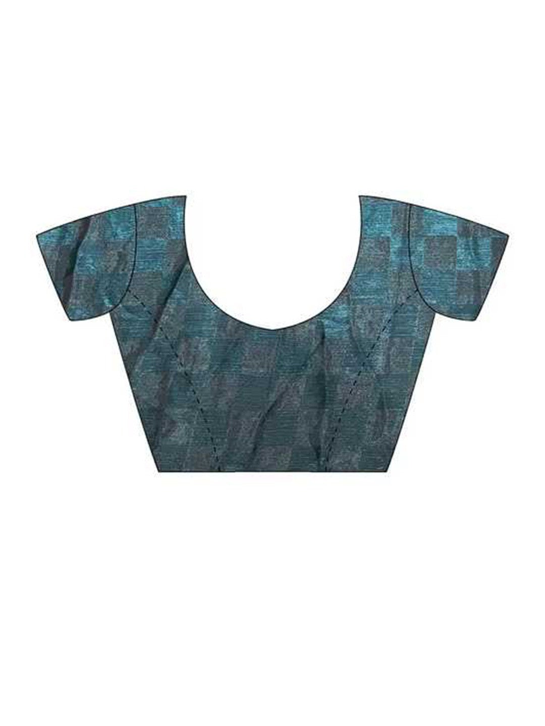 Teal Printed Satin Partywear Saree Enhanced with Elegant Lace Border - Image 3
