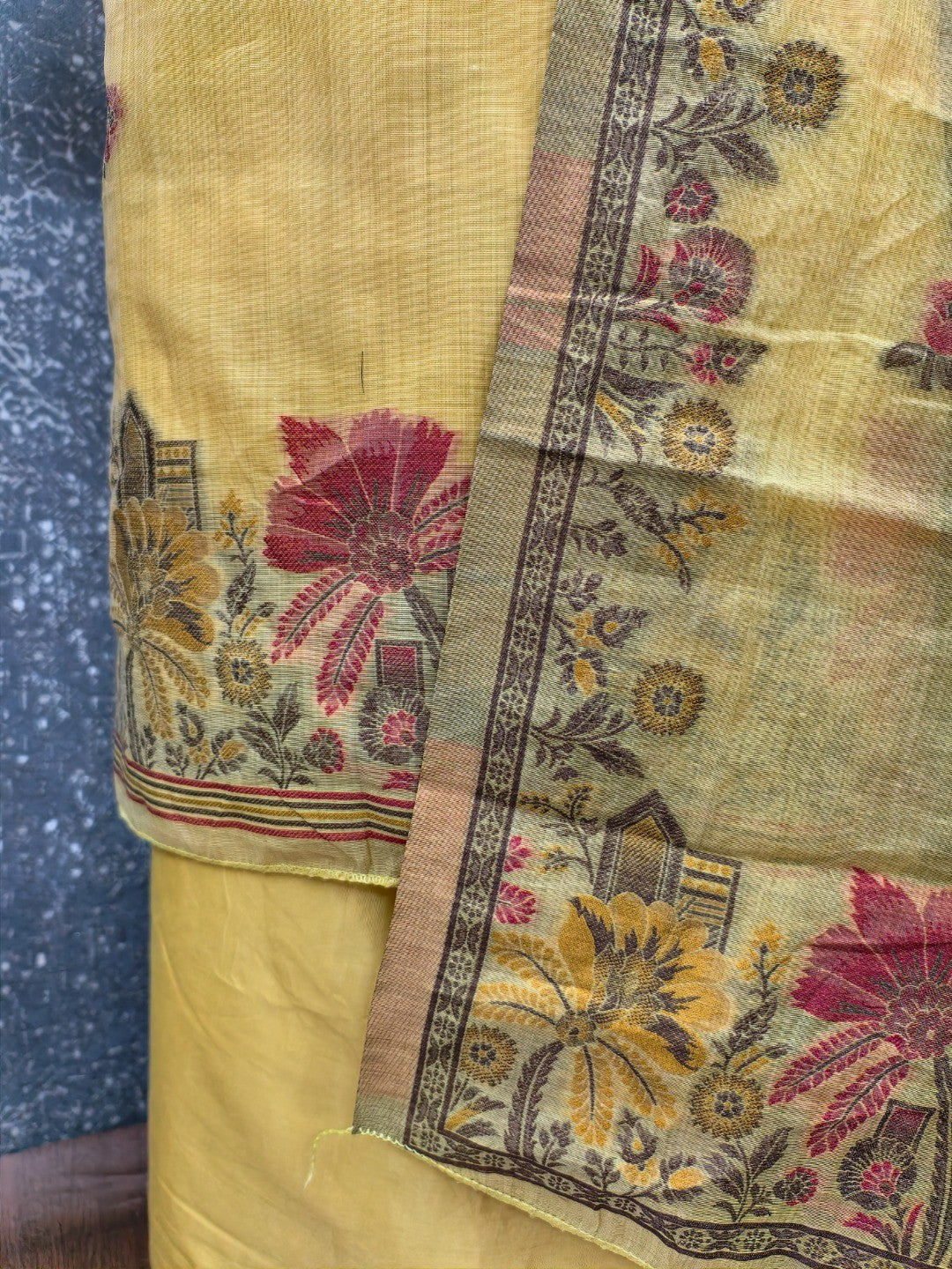 Elegant Yellow Chanderi Silk Jamdani Unstitched Dress Material - Image 3