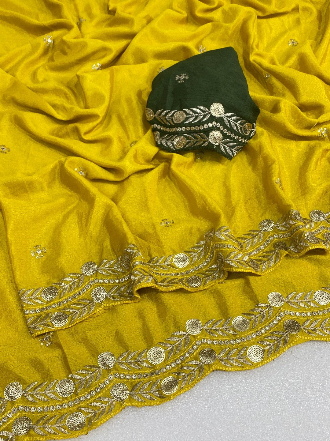 Charming Yellow Georgette Saree Enhanced With Intricate Floral Sequins Embroidery - Image 3
