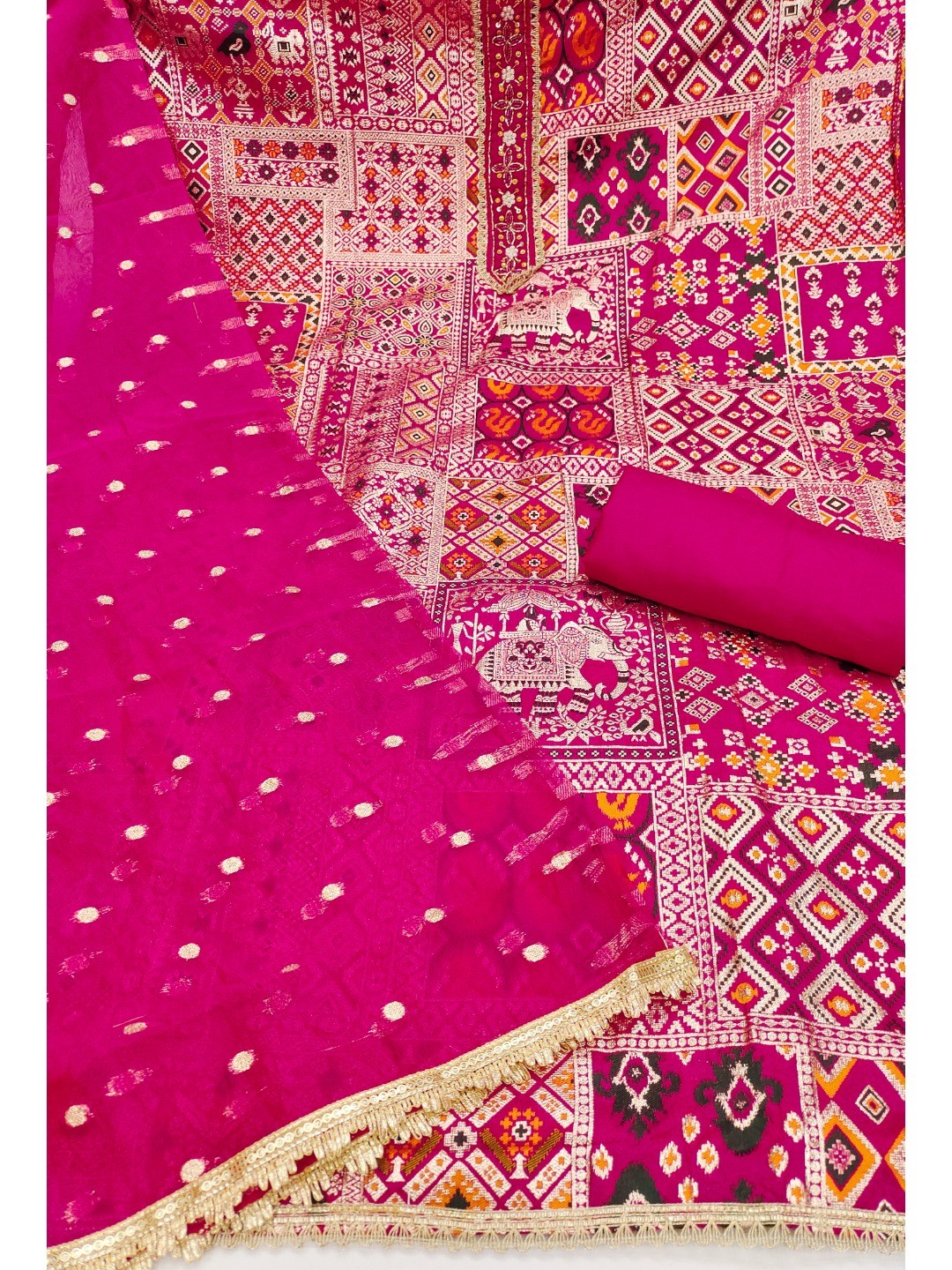 Luxurious Pink Weaving Viscose Banarasi Dress Material Highlighted With Beads & Moti Handwork - Image 4