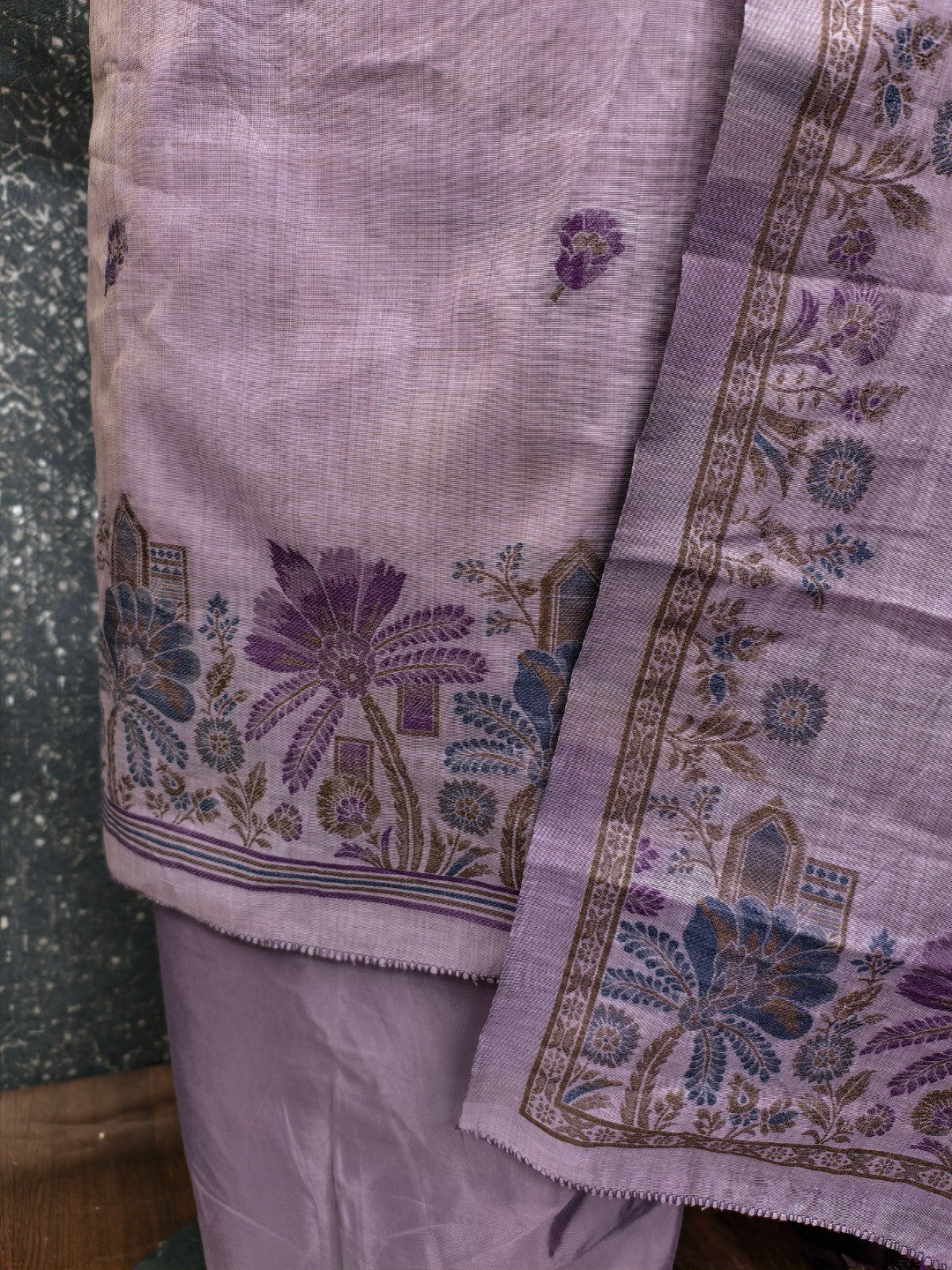 Elegant Purple Chanderi Silk Jamdani Unstitched Dress Material - Image 3