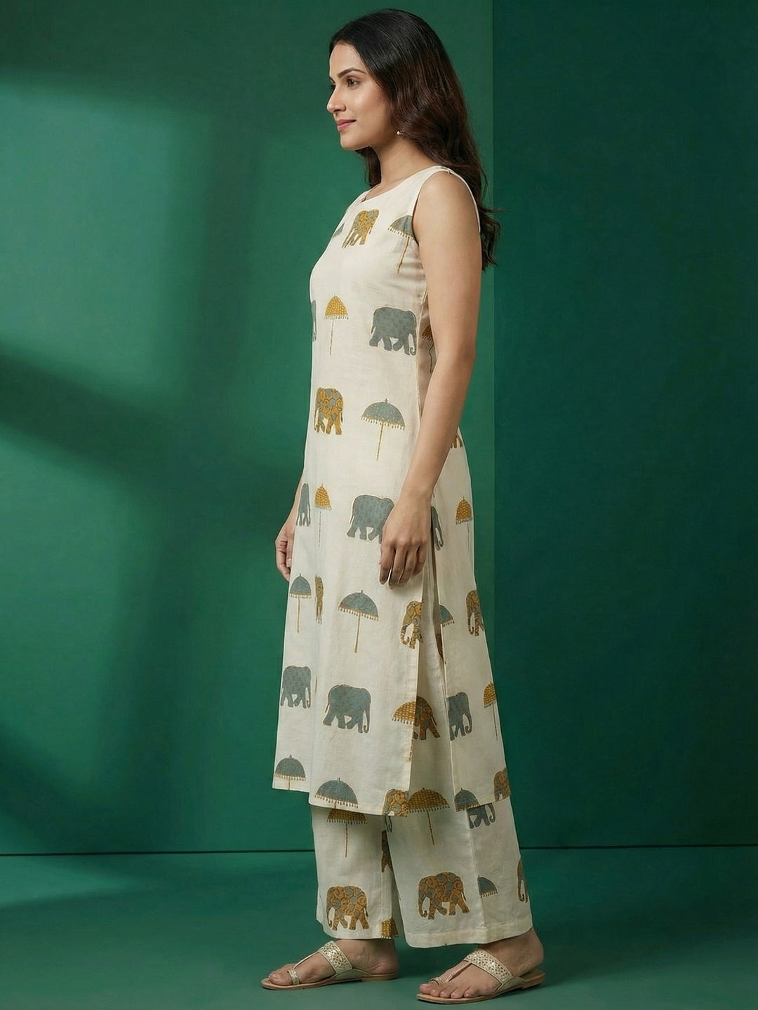 Off White & Yellow Pure Cotton Co-Ord Set with Abstract Print and Straight Fit Silhouette - Image 4