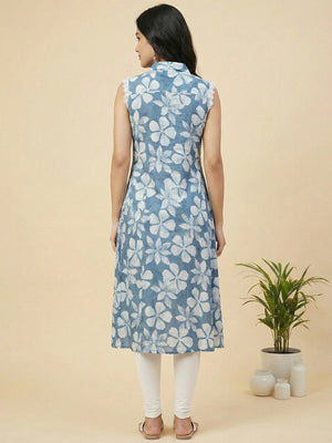 Blue Floral Print Rayon A-Line Kurti with Elegant Design for Casual Outings - Image 2
