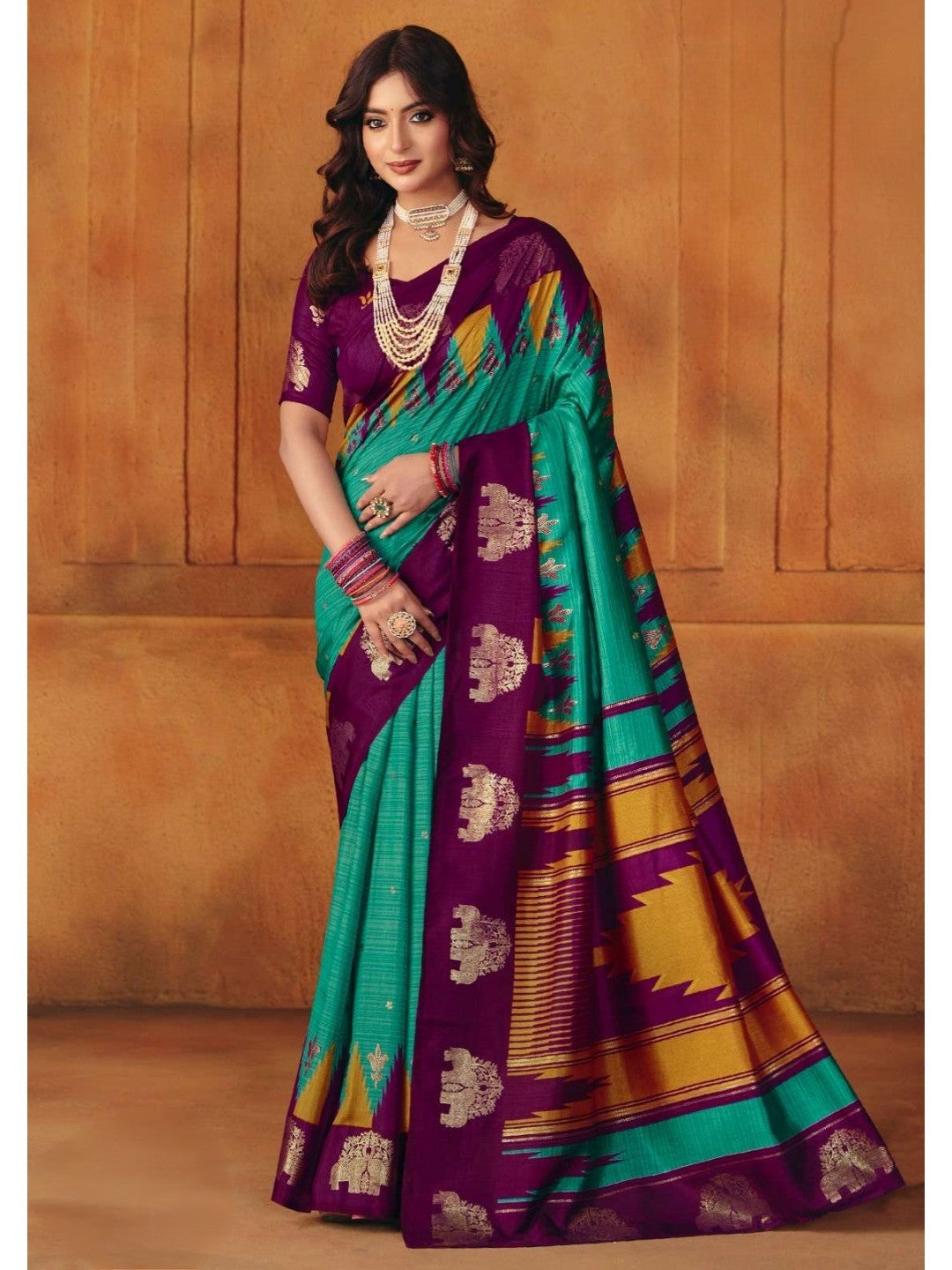 Elegant Turquoise Cotton Silk Saree Adorned With Subtle Foil Printed Detailing - Image 1