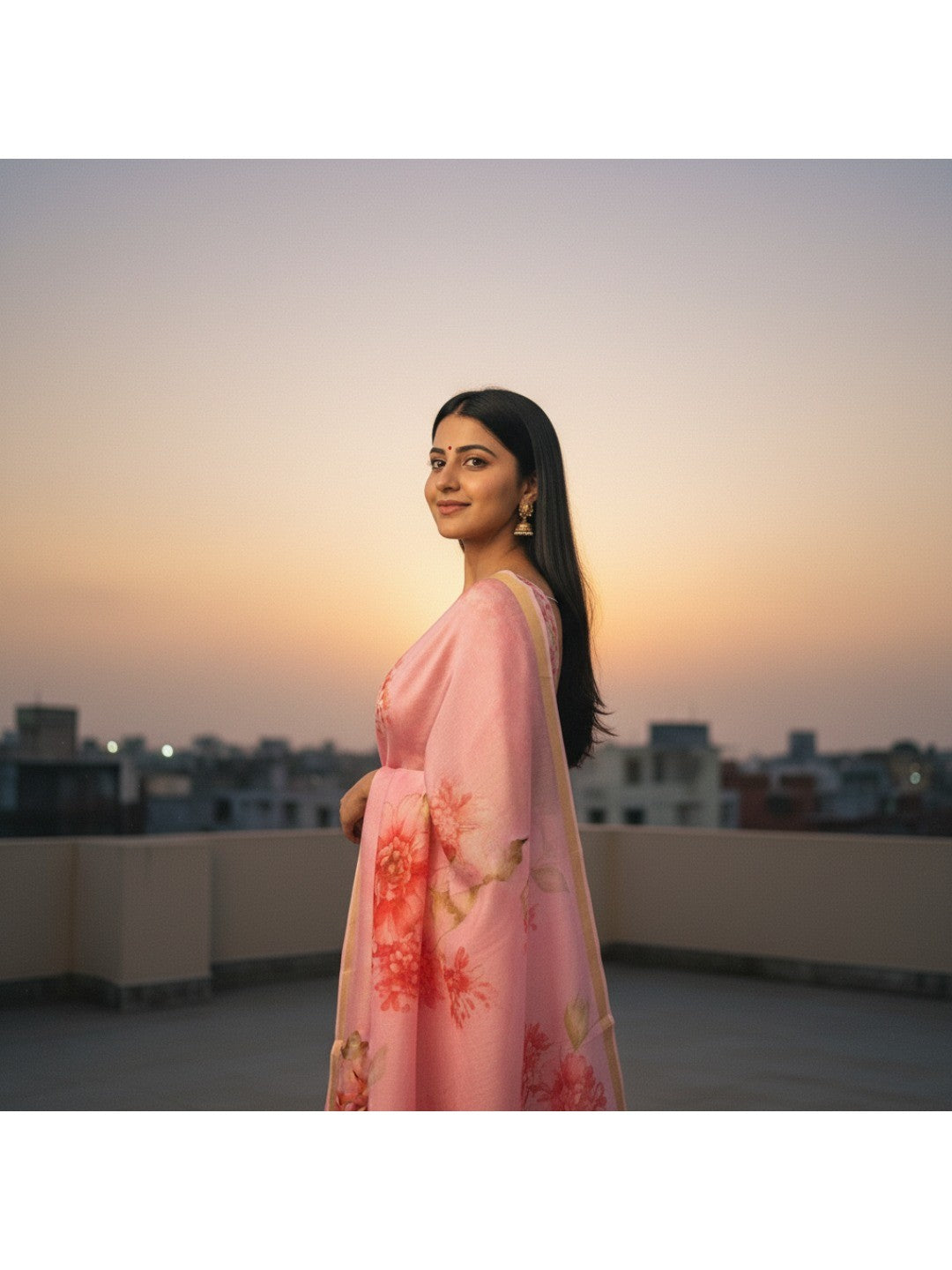 Charming Pink Floral Printed Chanderi Cotton Saree Highlighted By Intricate Zari Border Work - Image 4