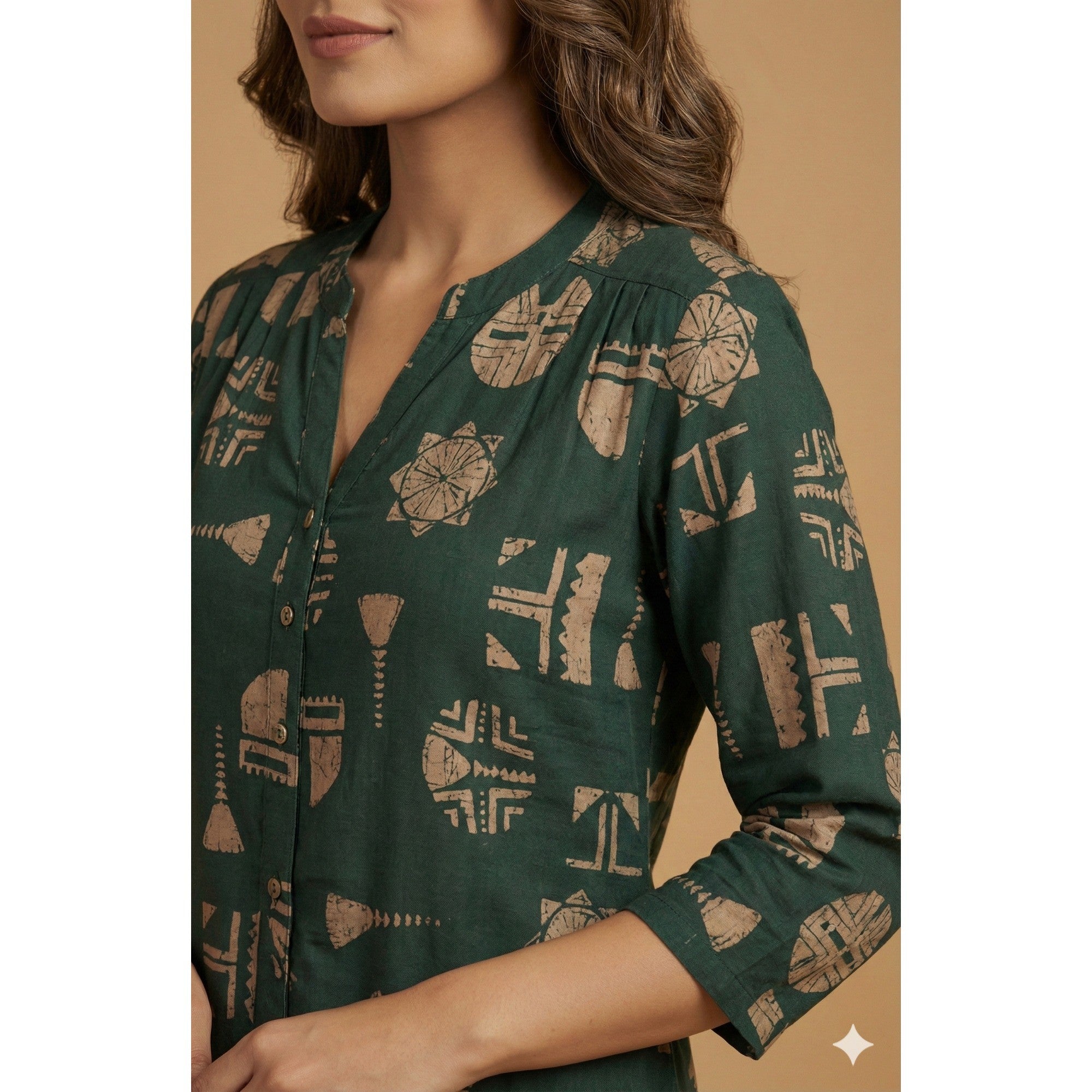 Teal Abstract Print Rayon A-Line Top with Modern Ethnic Look - Image 2