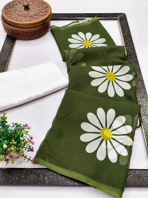 Mehendi Green Georgette Saree Featuring Delicate Floral Prints & Tassels Pallu - Image 2