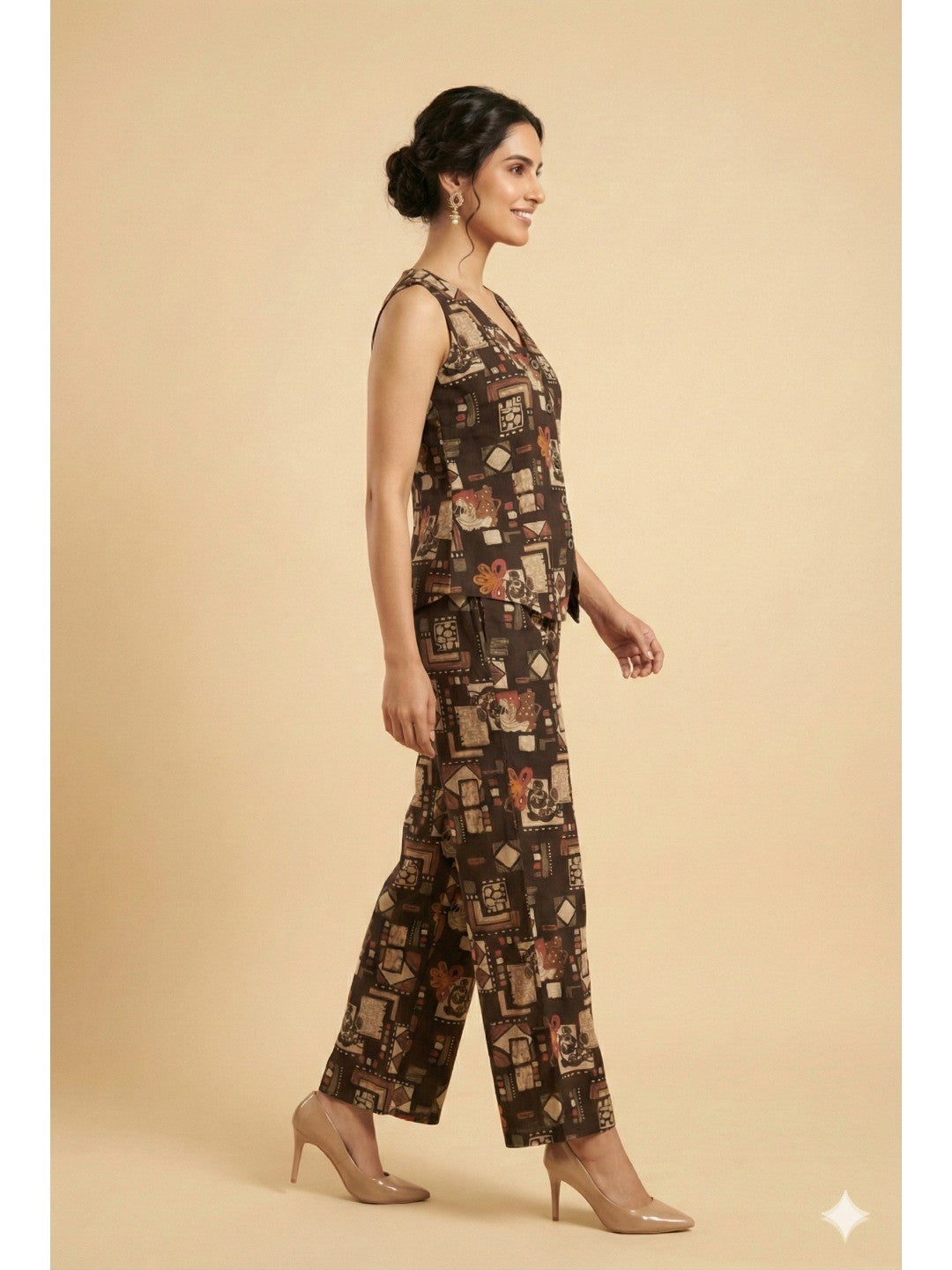 Black Geometric Printed Rayon Co-Ord Set in Soft Rayon for Effortless Style - Image 3