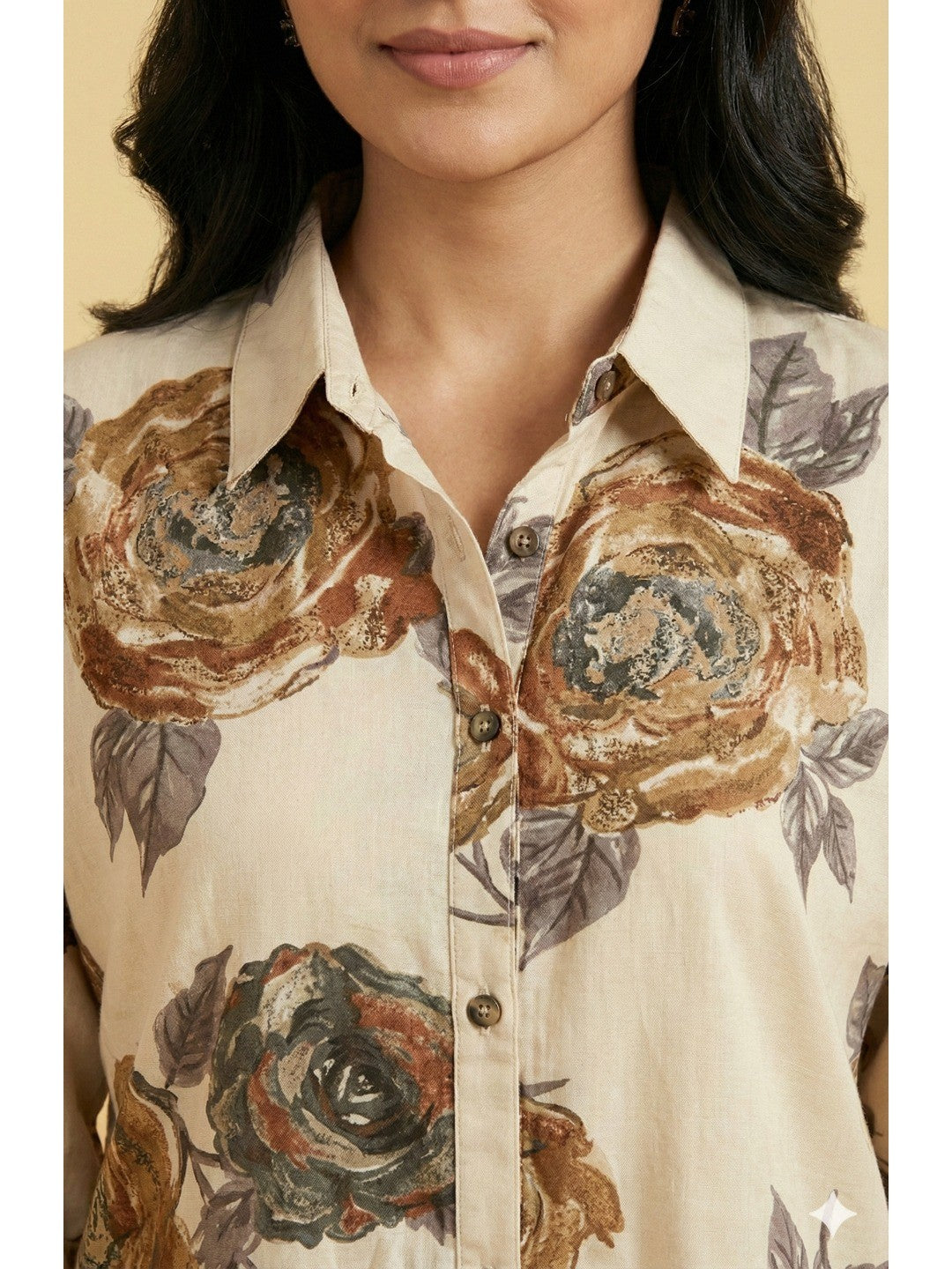 Cream Floral Printed Soft Rayon Straight-Cut Summer Top - Image 2