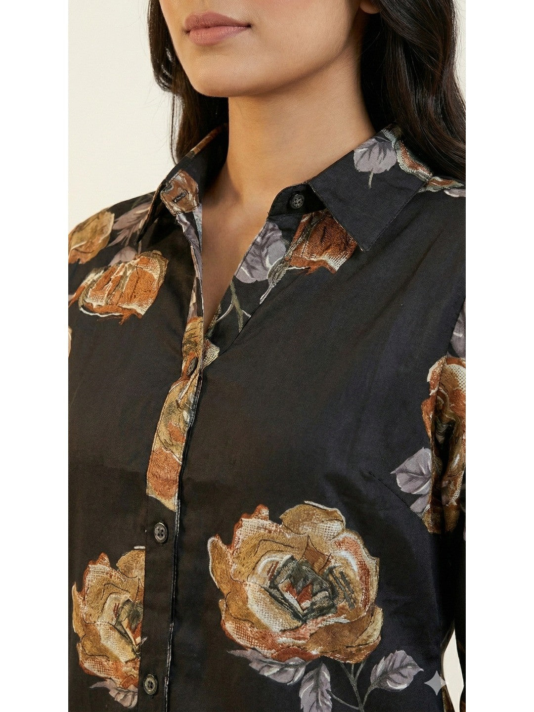 Black Floral Printed Soft Rayon Straight-Cut Summer Top - Image 5