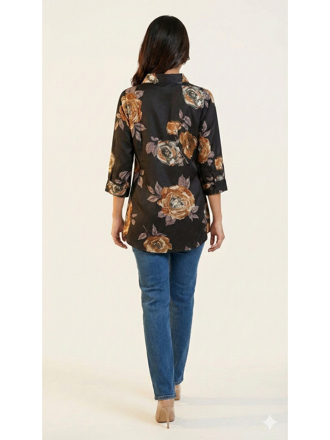 Black Floral Printed Soft Rayon Straight-Cut Summer Top - Image 4