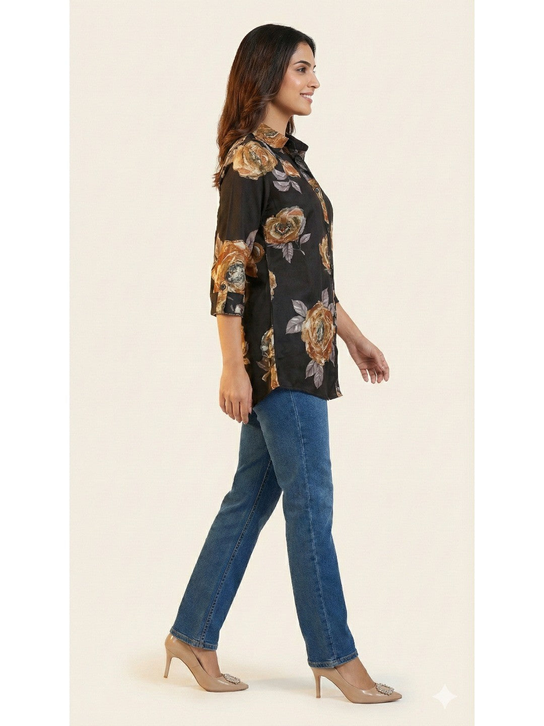 Black Floral Printed Soft Rayon Straight-Cut Summer Top - Image 2