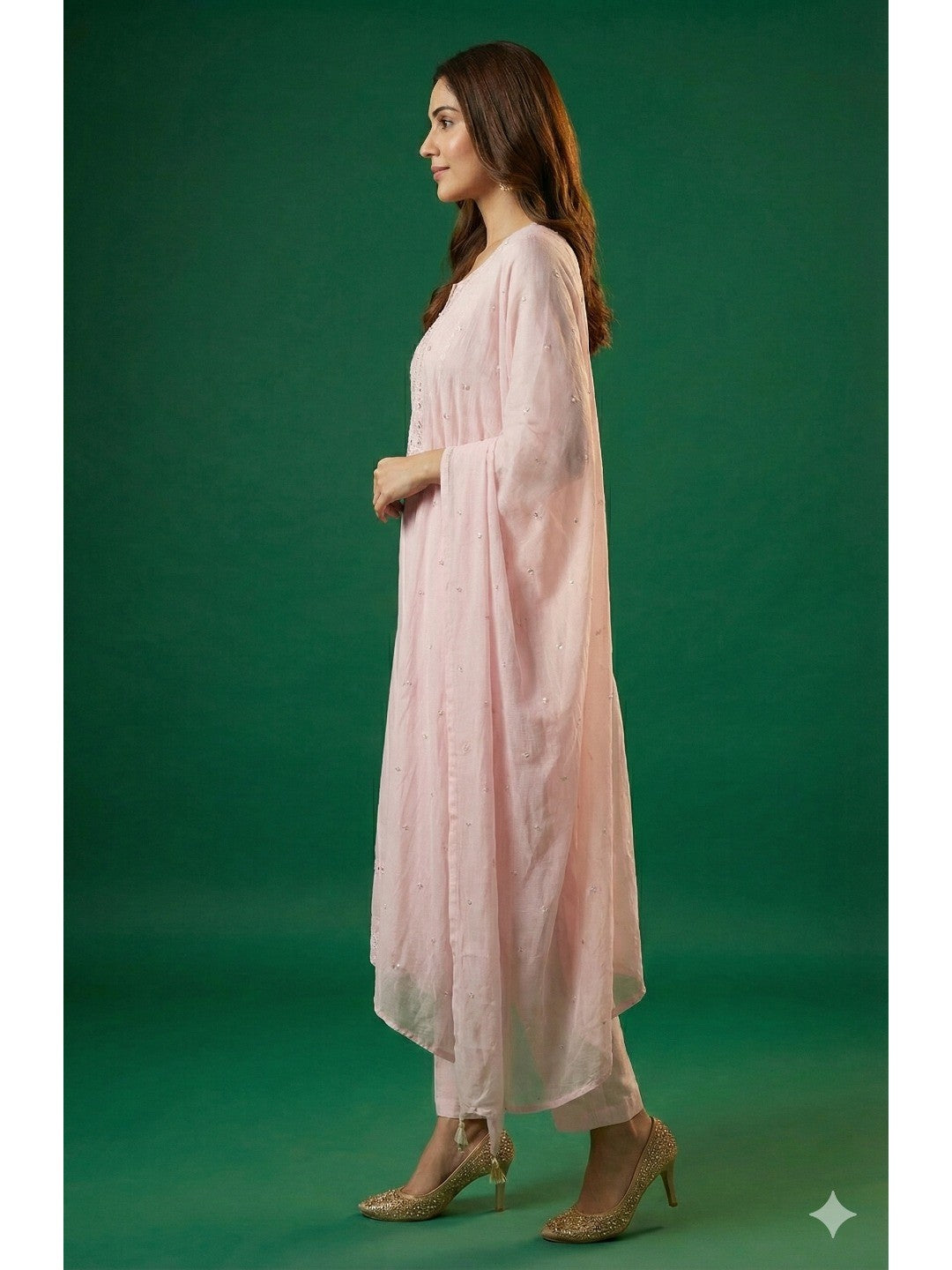 Baby Pink Floral Embroidered Straight Cut Salwar Suit with Smooth Viscose Blend Finish - Image 4