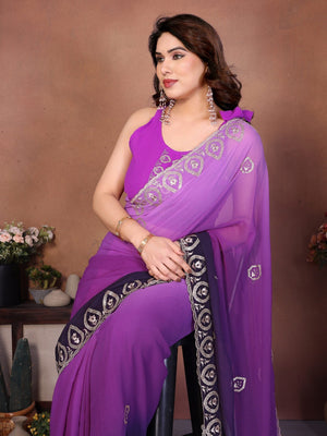 Purple Georgette Party Wear Saree with Designer Embroidered Border - Image 2