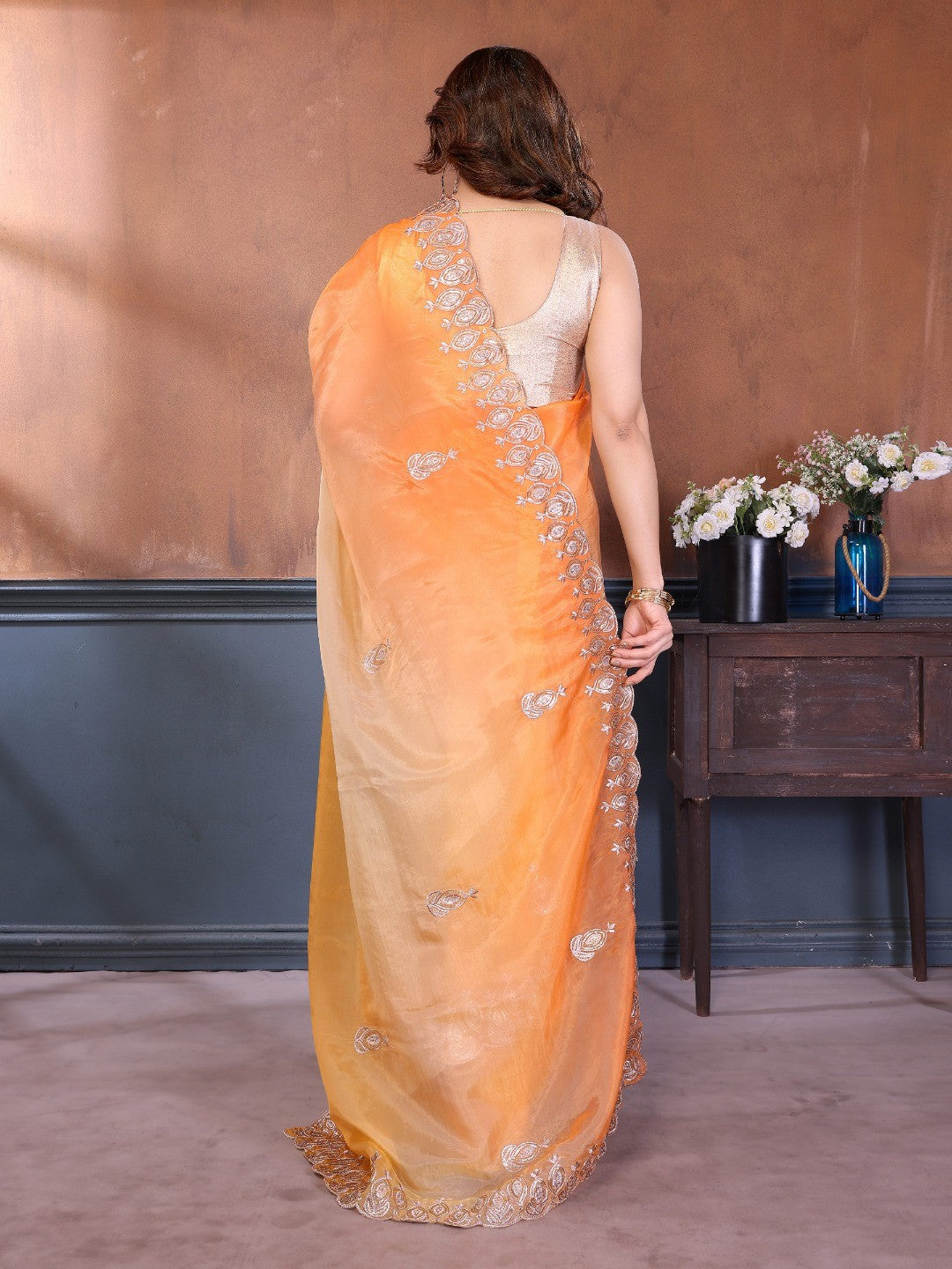 Graceful Yellow Silk Blend Saree with Heavy Embroidered Detailing - Image 6