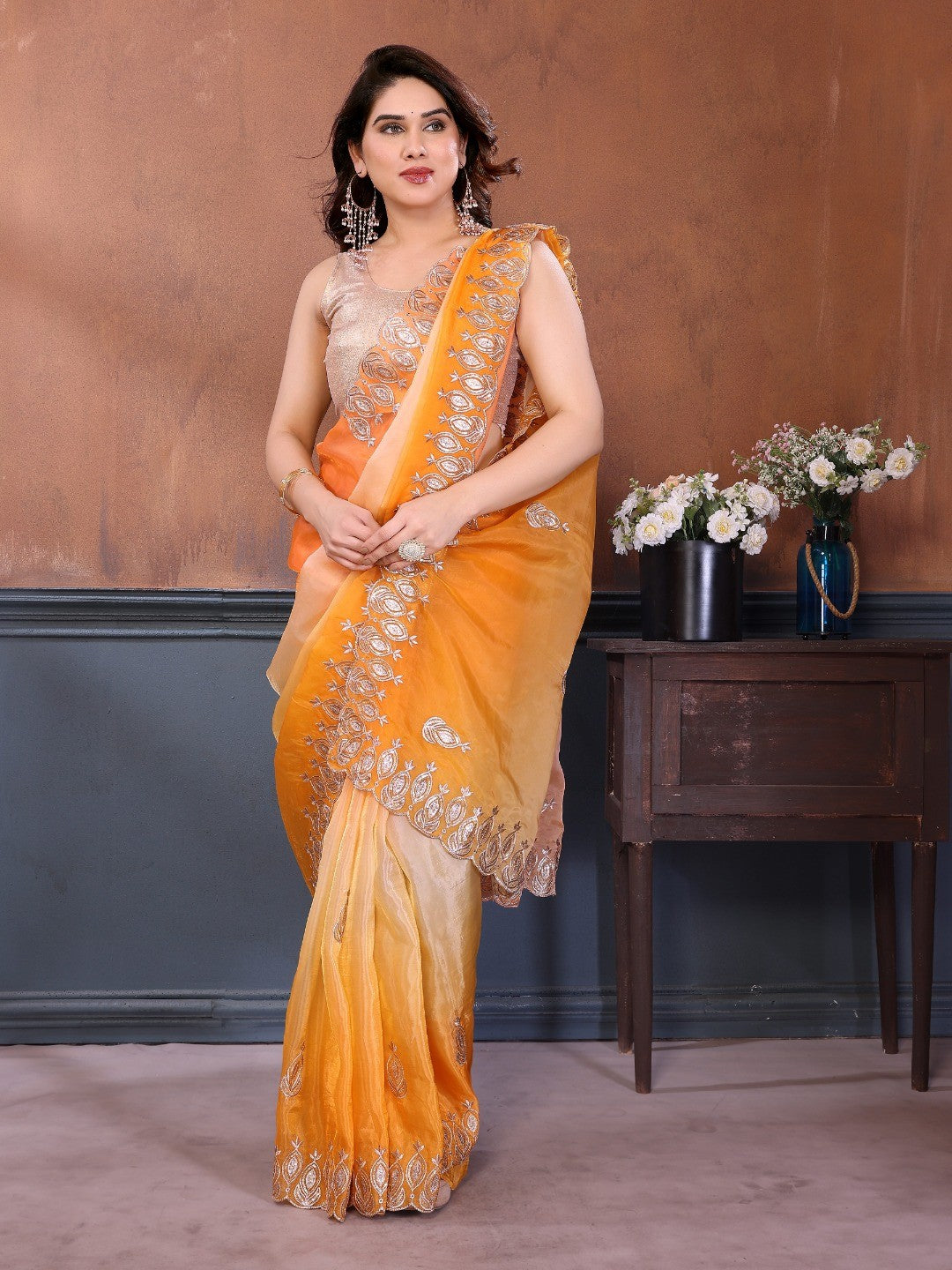 Graceful Yellow Silk Blend Saree with Heavy Embroidered Detailing - Image 5