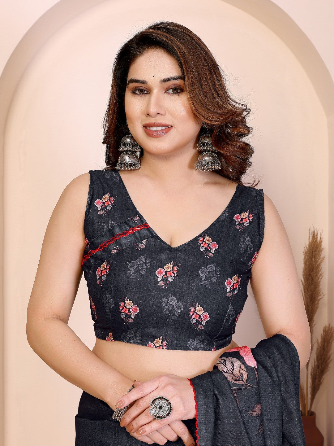 Sophisticated Black Manipuri Cotton Silk Saree Enhanced With Vibrant Floral Digital Prints - Image 2