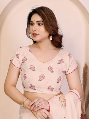 Sophisticated Light Peach Manipuri Cotton Silk Saree Enhanced With Vibrant Floral Digital Prints - Image 2
