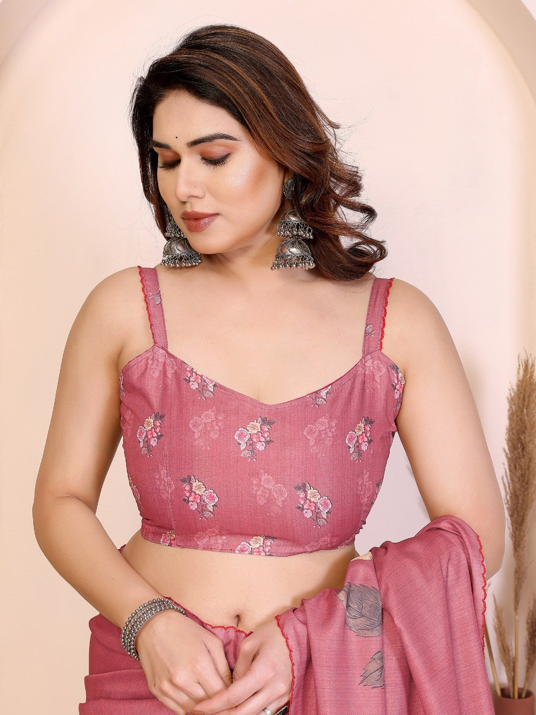 Sophisticated Dark Peach Manipuri Cotton Silk Saree Enhanced With Vibrant Floral Digital Prints - Image 2