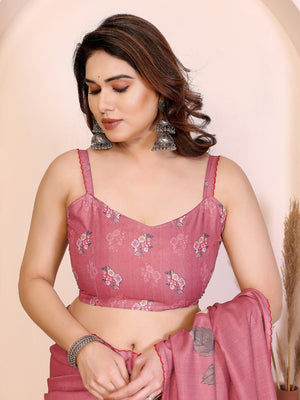 Sophisticated Dark Peach Manipuri Cotton Silk Saree Enhanced With Vibrant Floral Digital Prints - Image 2