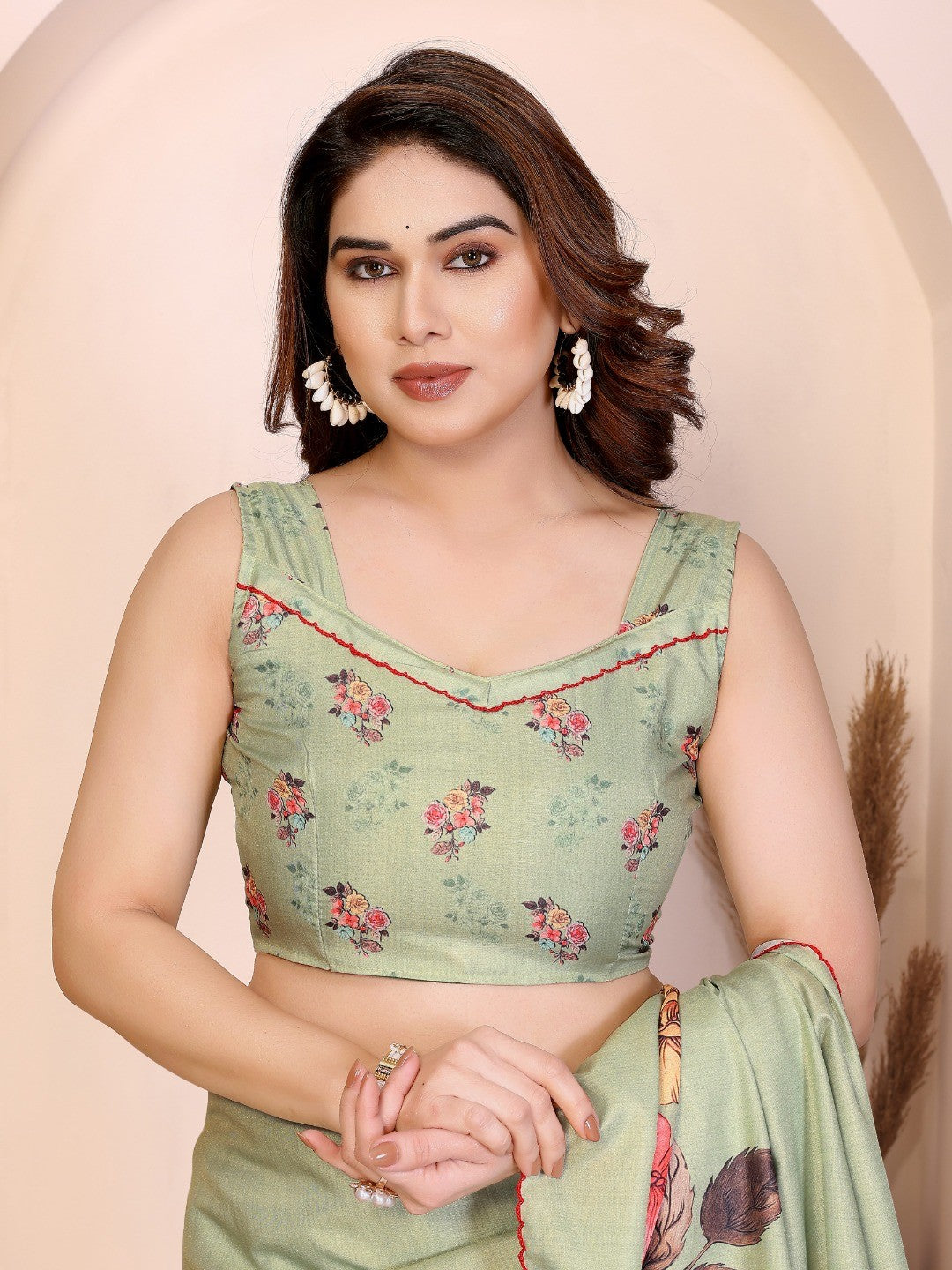 Sophisticated Pista Green Manipuri Cotton Silk Saree Enhanced With Vibrant Floral Digital Prints - Image 5
