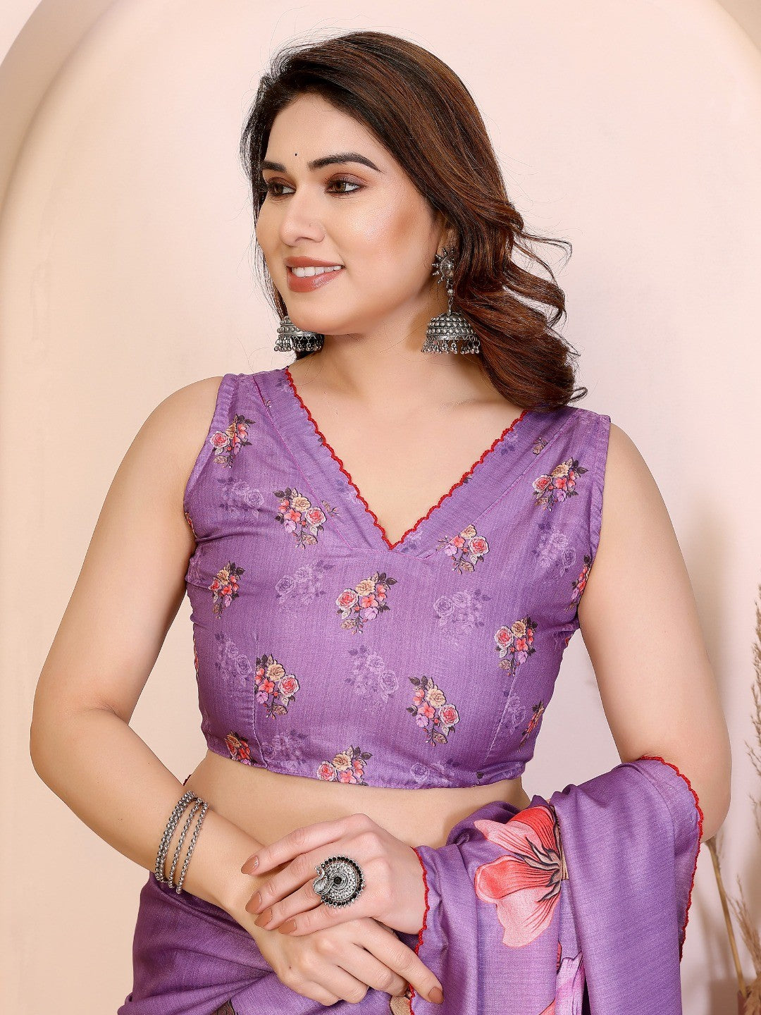 Sophisticated Purple Manipuri Cotton Silk Saree Enhanced With Vibrant Floral Digital Prints - Image 2