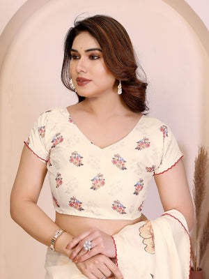 Sophisticated Cream Manipuri Cotton Silk Saree Enhanced With Vibrant Floral Digital Prints - Image 2