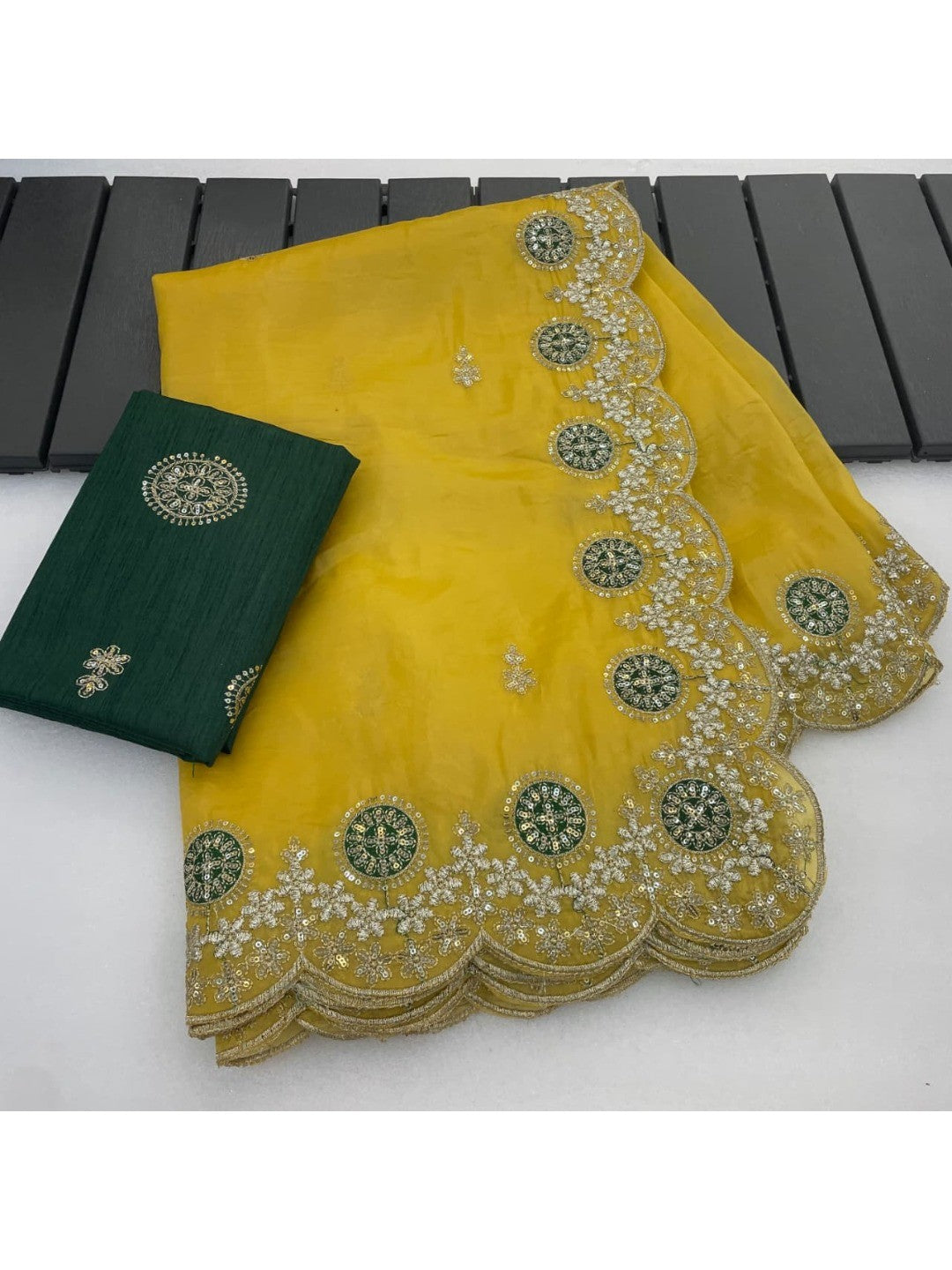 Yellow Charm Crunchy Saree with Premium Embroidered Border - Image 7