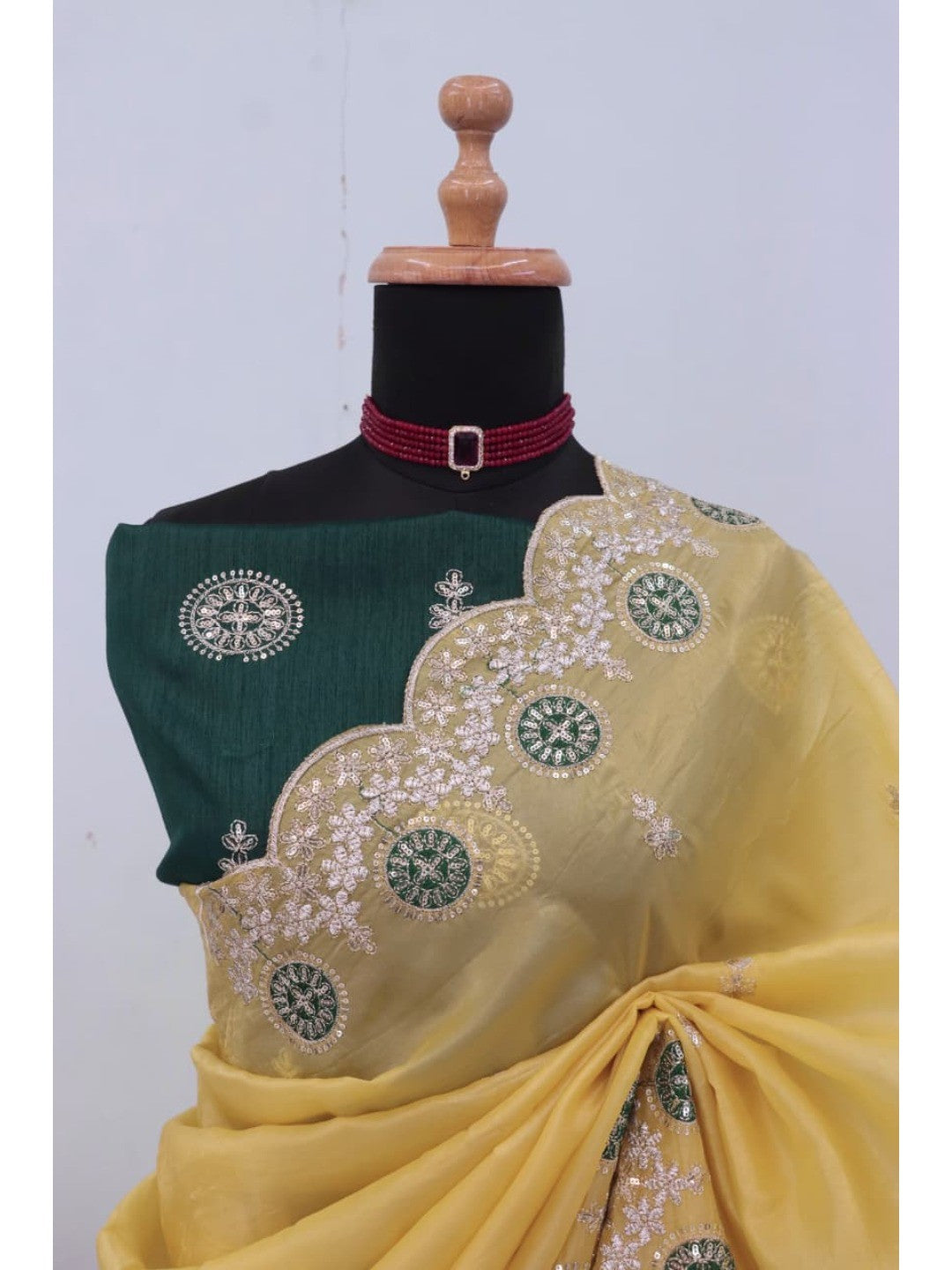 Yellow Charm Crunchy Saree with Premium Embroidered Border - Image 3