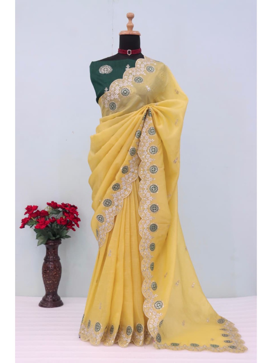 Yellow Charm Crunchy Saree with Premium Embroidered Border - Image 9
