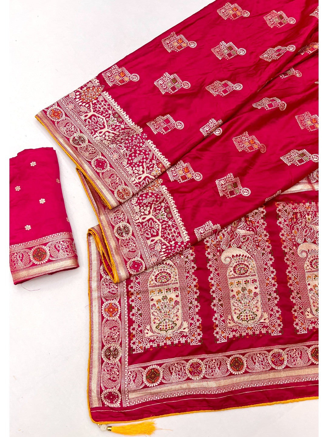 Classic Pink Satin Saree Enhanced By Fine Weaving Craft & Sophisticated Stone Work - Image 3
