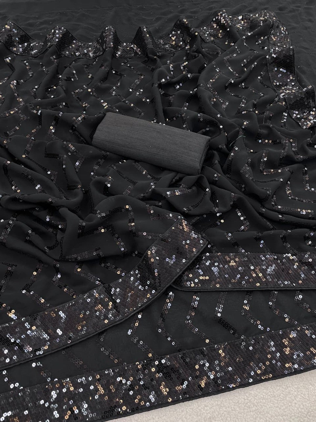 Elegant Black Georgette Silk Saree with Sequin Embellishments - Image 8