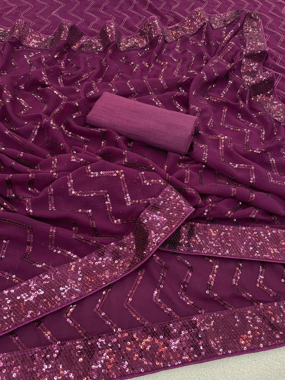 Elegant Wine Georgette Silk Saree with Sequin Embellishments - Image 5