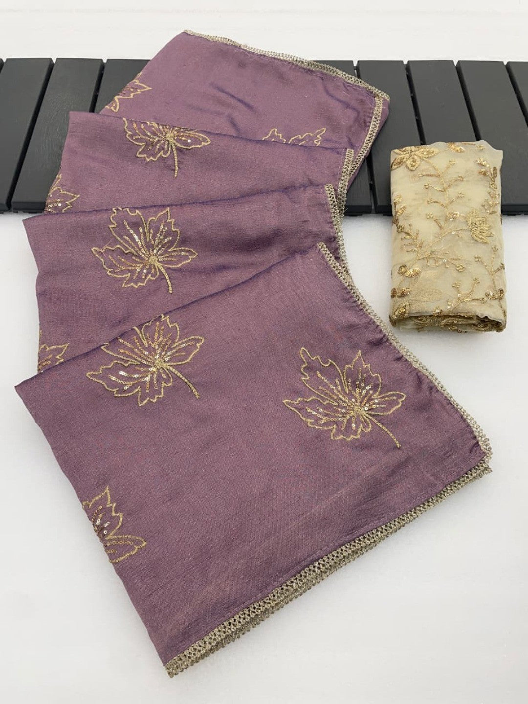 Glamorous Mauve Sequin Embellished Saree in Premium Vichitra Silk - Image 6