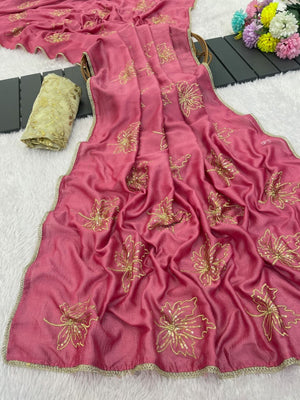 Glamorous Gajri PinkSequin Embellished Saree in Premium Vichitra Silk - Image 2