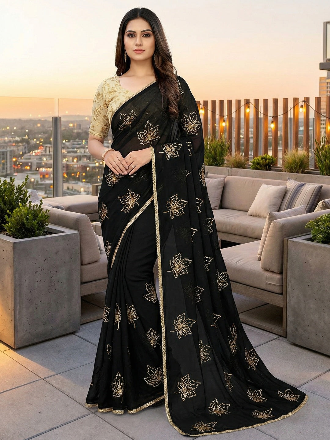Glamorous Black Sequin Embellished Saree in Premium Vichitra Silk - Image 2