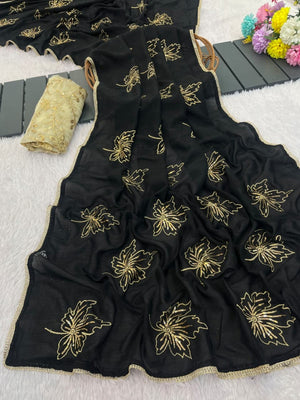 Glamorous Black Sequin Embellished Saree in Premium Vichitra Silk - Image 2