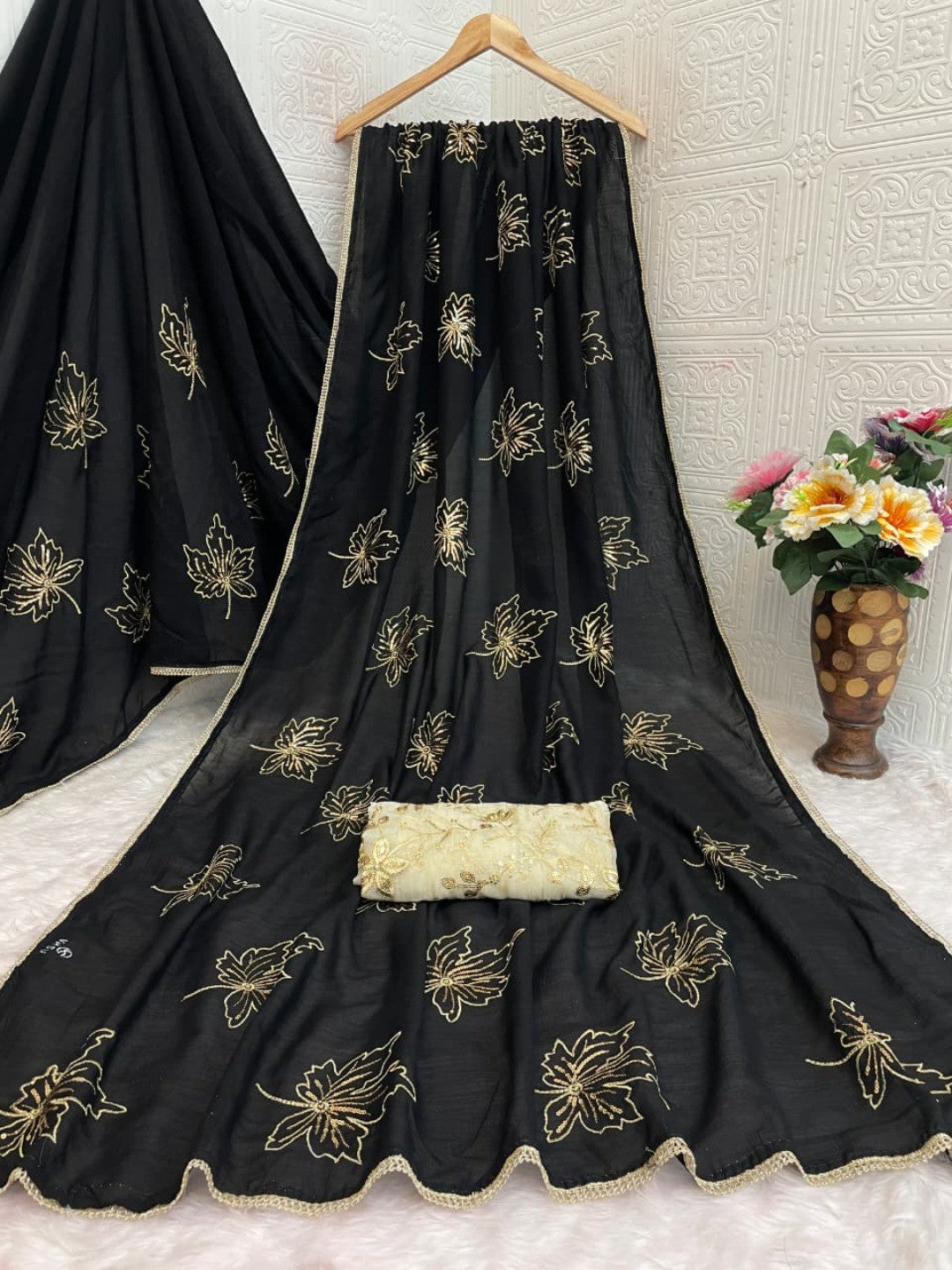 Glamorous Black Sequin Embellished Saree in Premium Vichitra Silk - Image 5