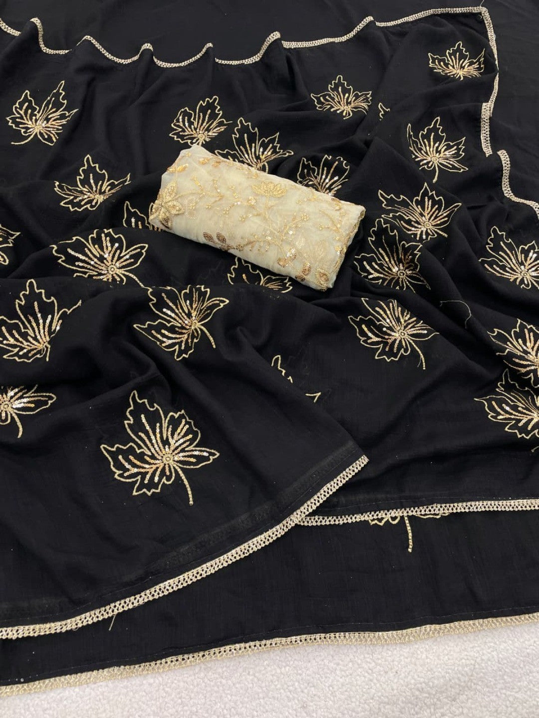 Glamorous Black Sequin Embellished Saree in Premium Vichitra Silk - Image 7