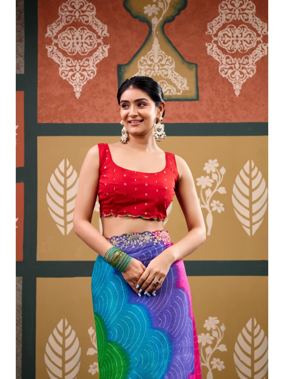 Elegant Multicolor Bandhani Printed Chiffon Saree with Embroidery Work - Image 4