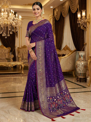 Luxurious Purple Bandhani Foil Printed Viscose Saree for Traditional Functions and Parties - Image 1