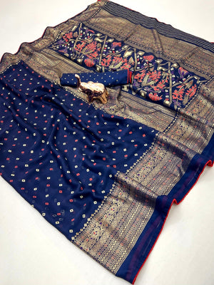 Luxurious Blue Bandhani Foil Printed Viscose Saree for Traditional Functions and Parties - Image 2