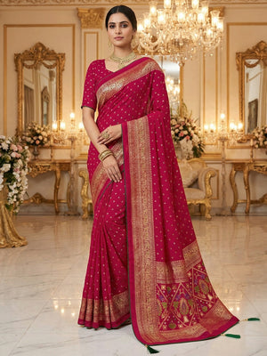 Luxurious Pink Bandhani Foil Printed Viscose Saree for Traditional Functions and Parties - Image 1
