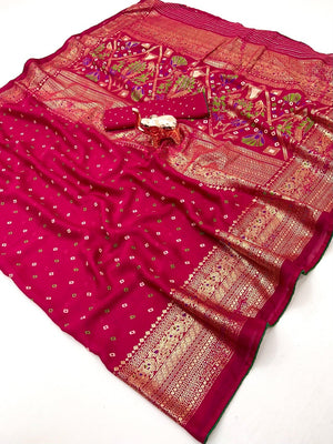 Luxurious Pink Bandhani Foil Printed Viscose Saree for Traditional Functions and Parties - Image 2